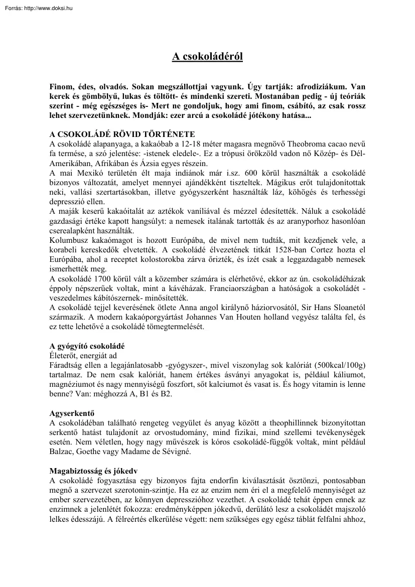 A csokoládéról