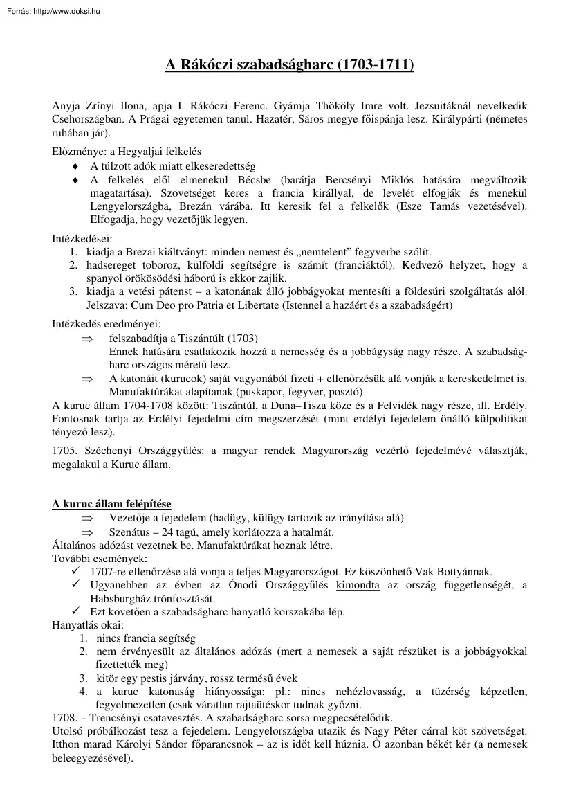 A Rákóczi szabadságharc (1703-1711)