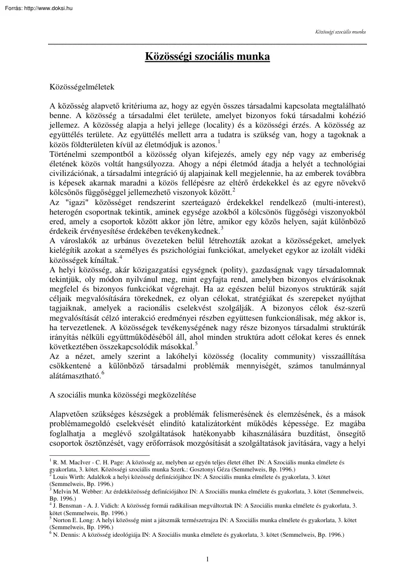 Rénes László - Közösségi szociális munka
