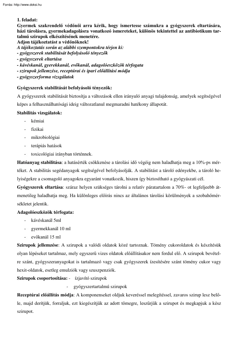Gyógyszertani asszisztens gyógyszerkészítéssel kapcsolatos feladatai követelménymodul