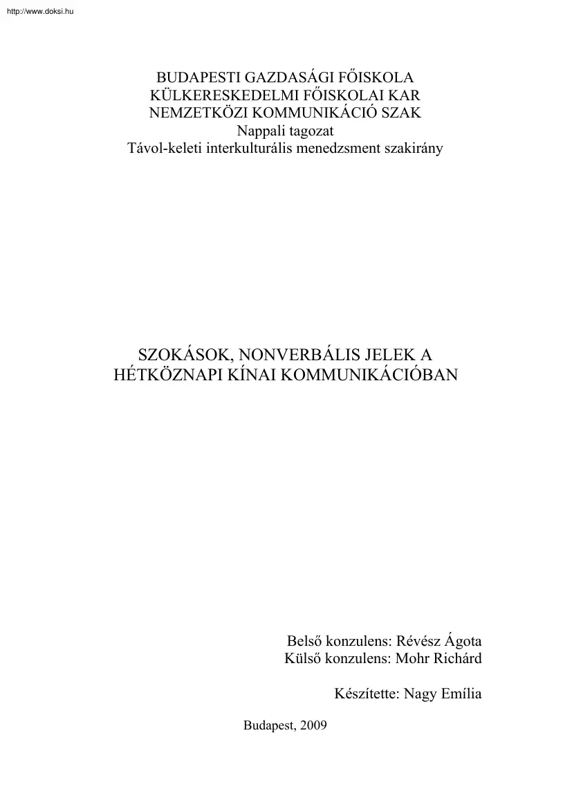 Nagy Emília - Szokások, nonverbális jelek a hétköznapi kínai kommunikációban