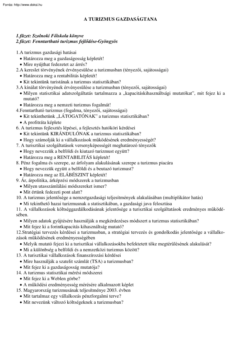 A turizmus gazdaságtana