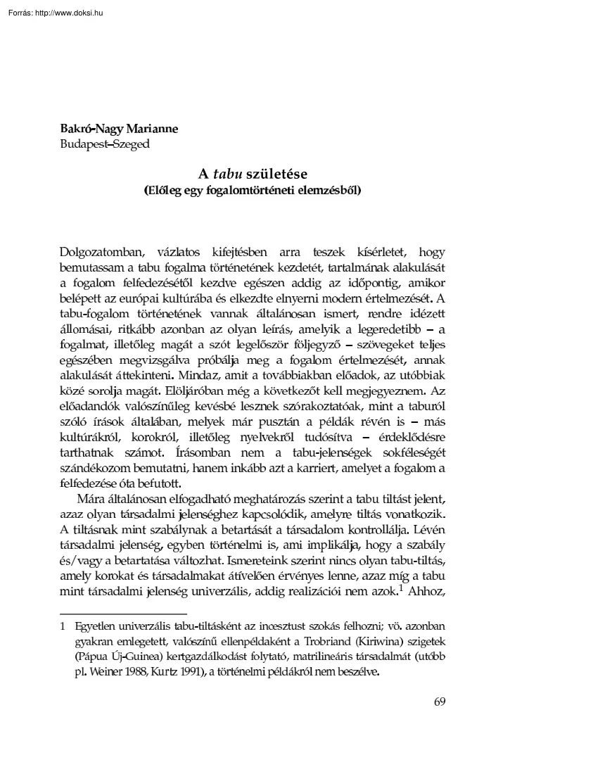 Bakró-Nagy Marianne - A tabu születése