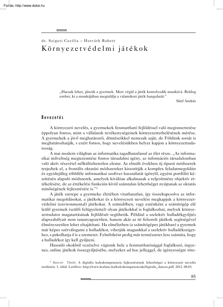 dr.Szigeti-Horváth - Környezetvédelmi játékok