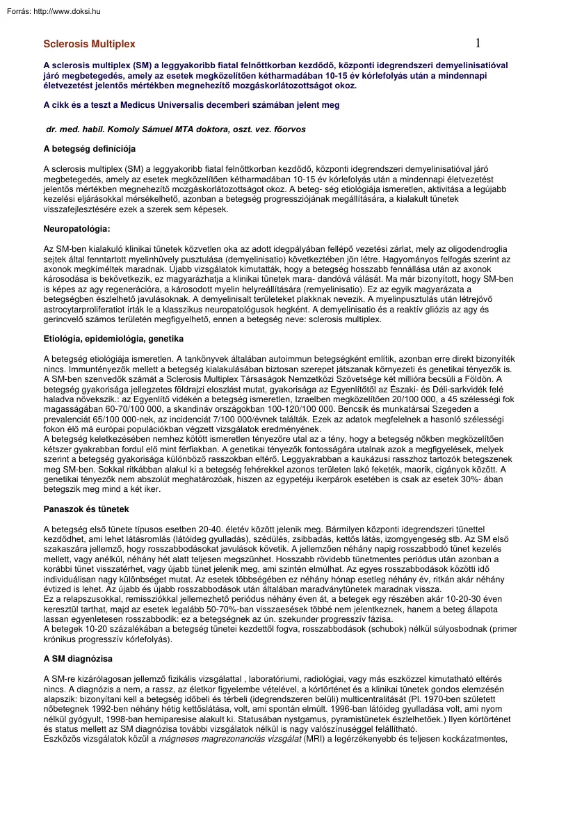 Dr. Komoly Sámuel - Sclerosis multiplex