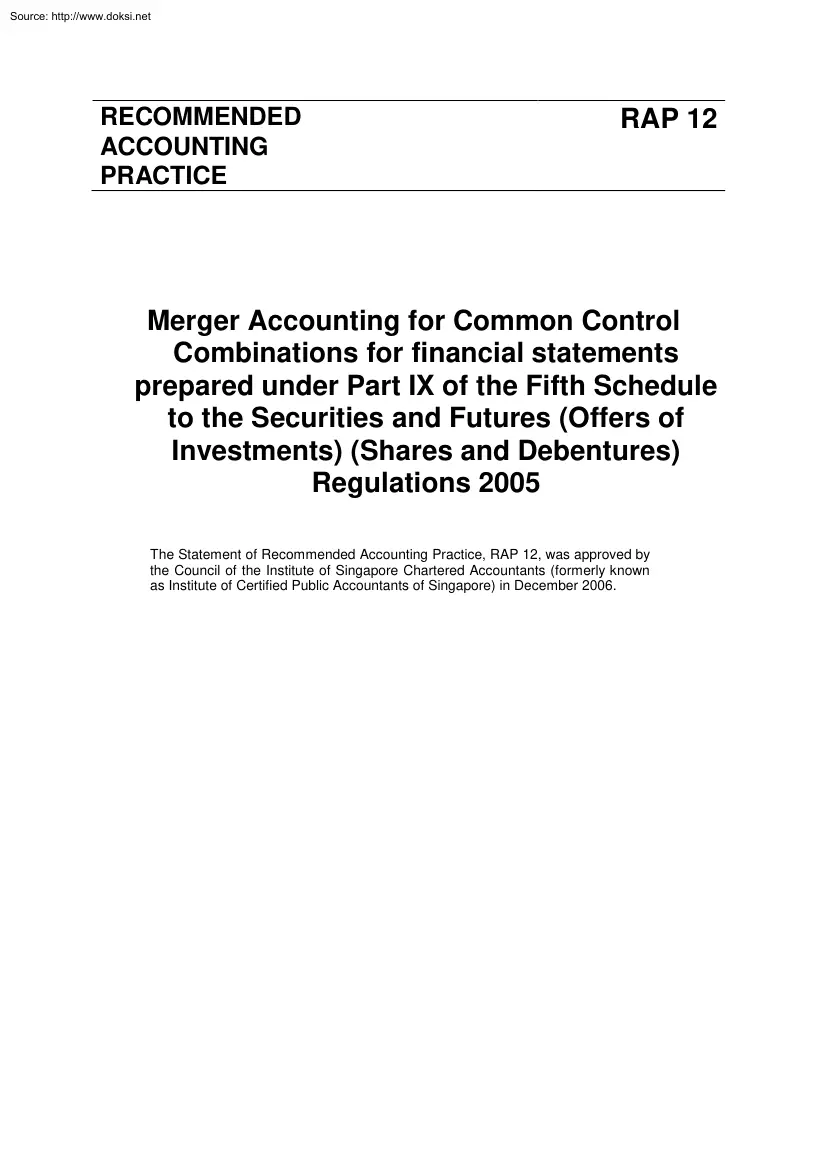 Merger Accounting for Common Control Combinations for Financial Statements