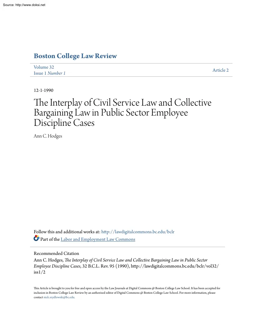 Ann C. Hodges - The Interplay of Civil Service Law and Collective Bargaining Law in Public Sector