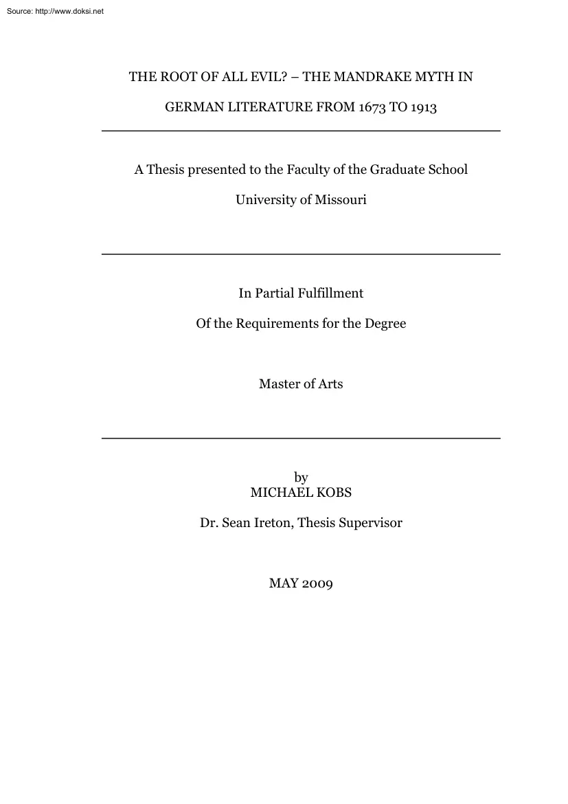 Michael Kobs - The Root of all Evil, The Mandrake Myth in German Literature From 1673 to 1913