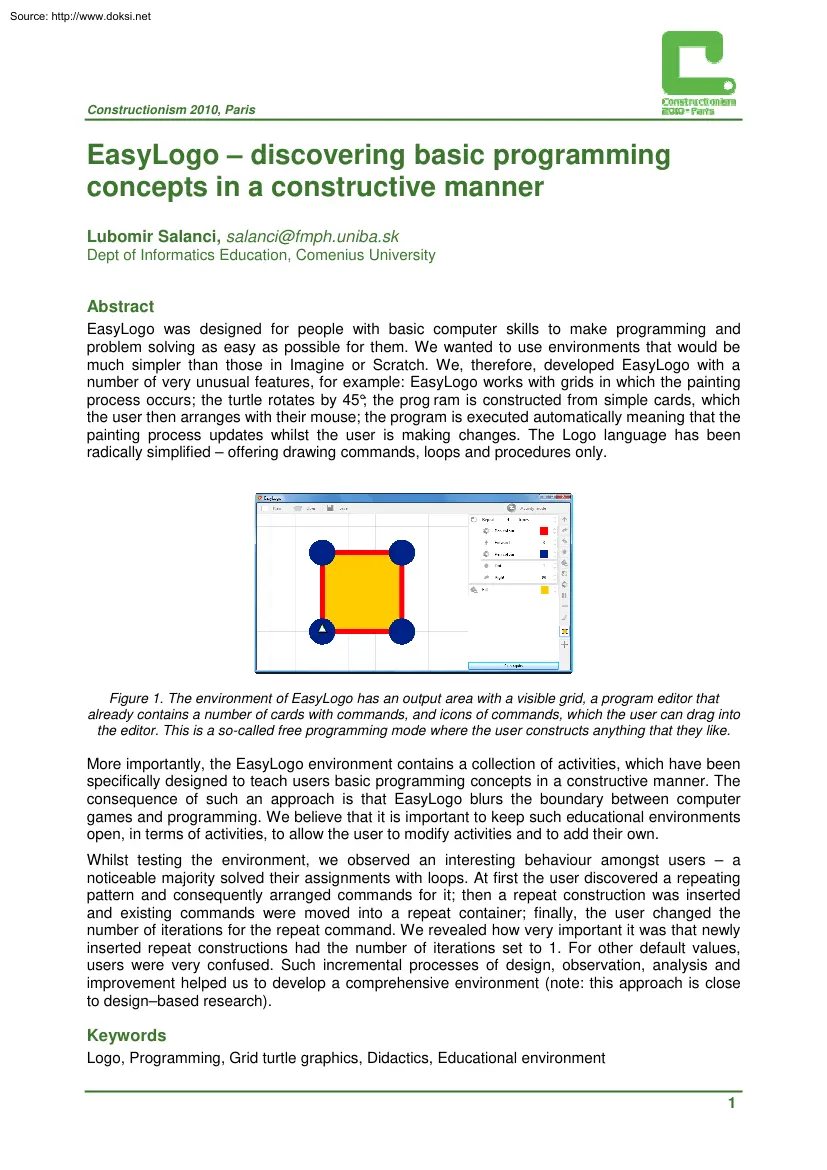 Lubomir Salanci - EasyLogo, Discovering Basic Programming Concepts in a Constructive Manner