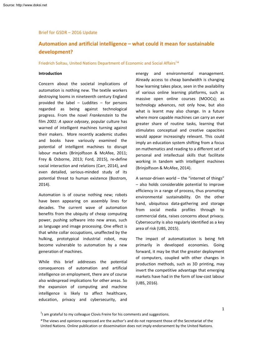 Friedrich Soltau - Automation and Artificial Intelligence, What Could it Mean for Sustainable