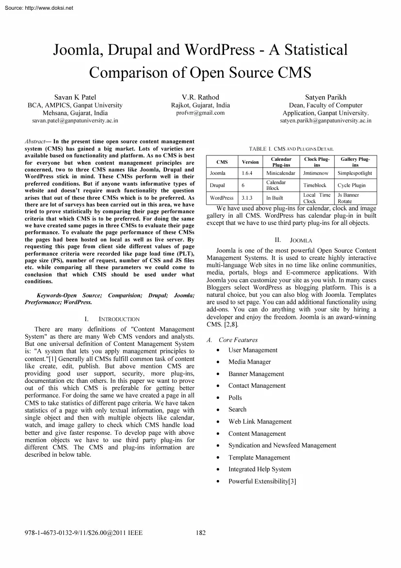 Joomla, Drupal and WordPress, a statistical comparison of open source CMS