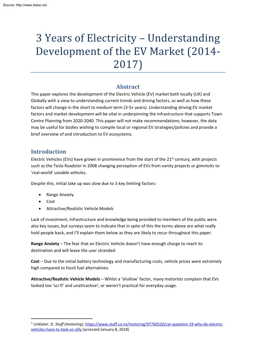 3 Years of Electricity, Understanding Development of the EV Market