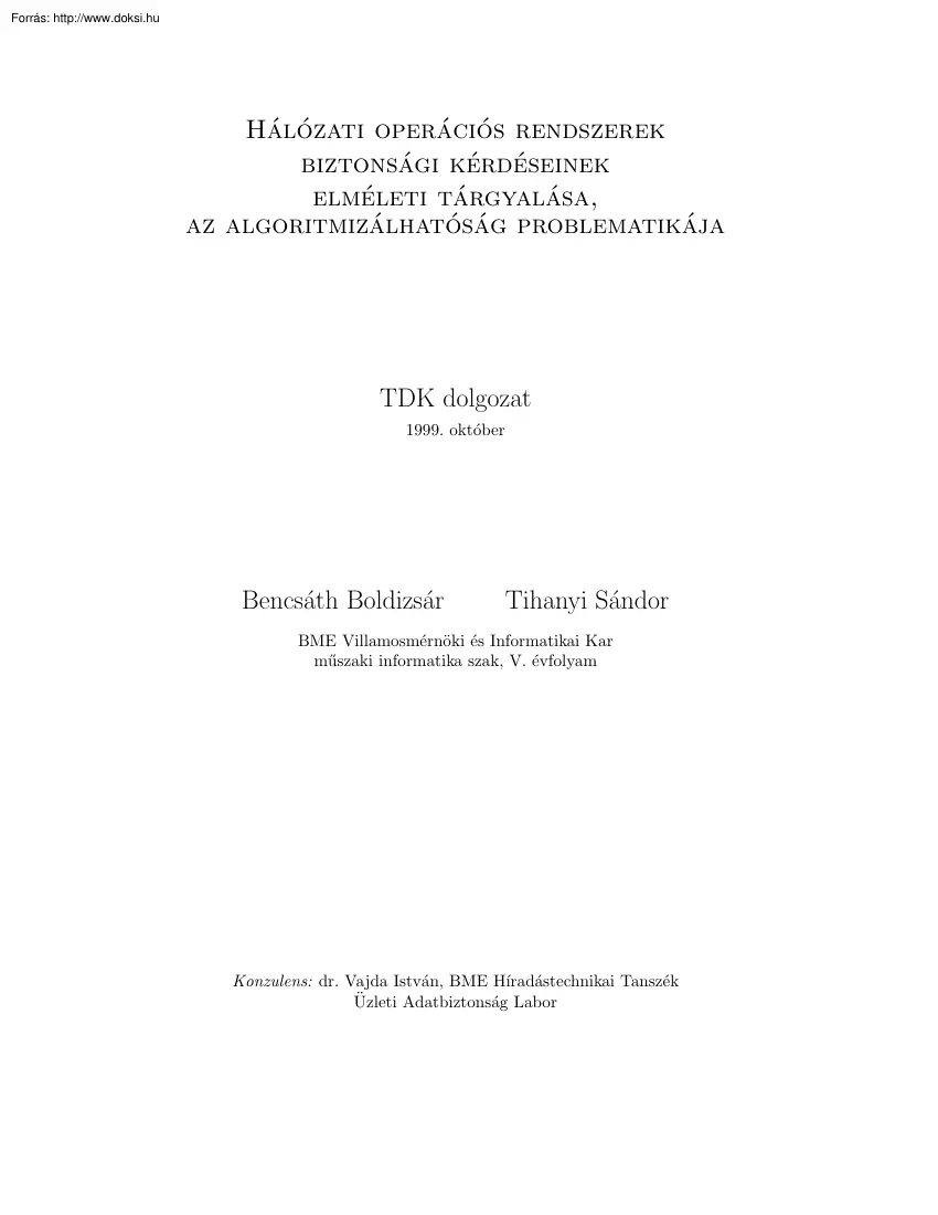 Bencsáth-Tihanyi - Hálózati Operációs Rendszerek Biztonsága