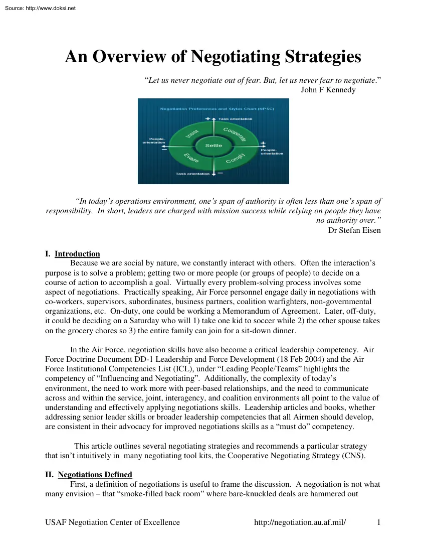 An Overview of Negotiating Strategies