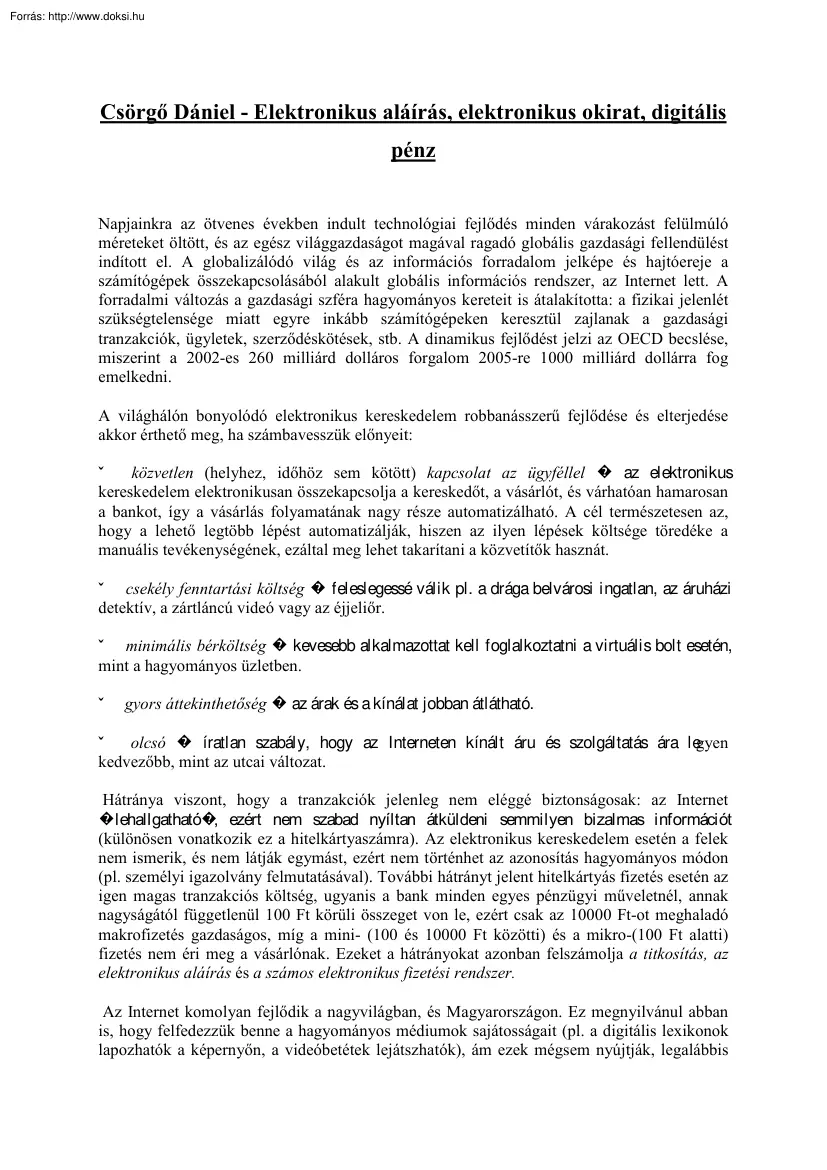 Csörgő Dániel - Elektronikus aláírás, elektronikus okirat, digitális pénz