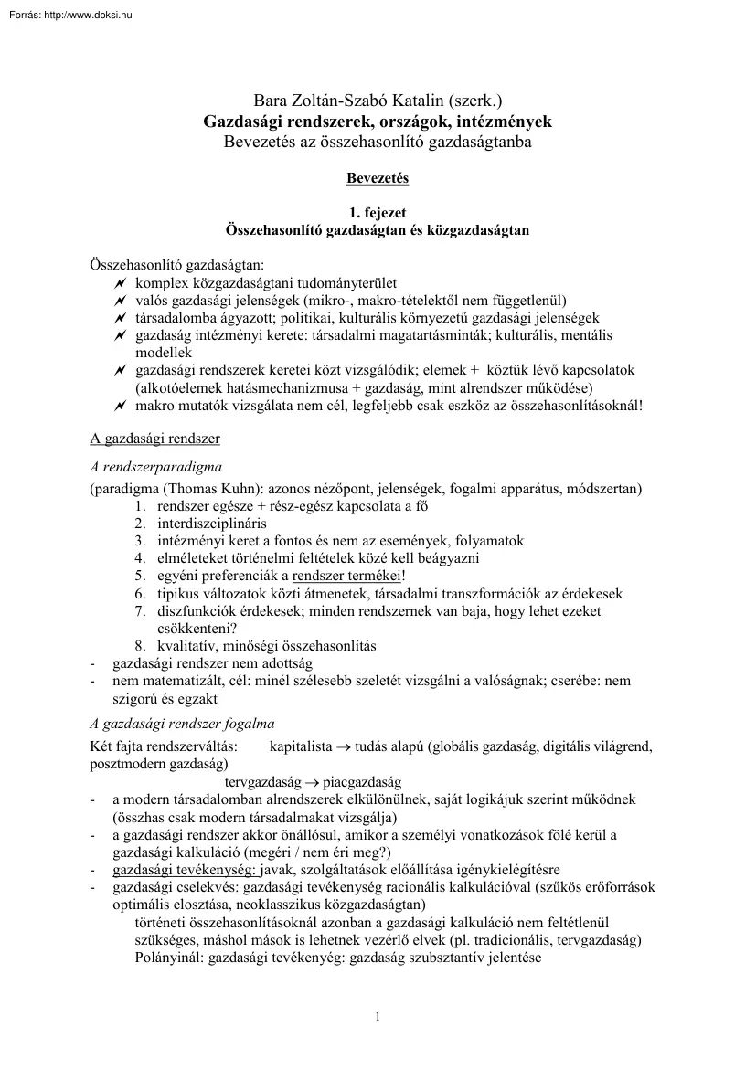 Bara-Szabó - Gazdasági rendszerek, országok, intézmények