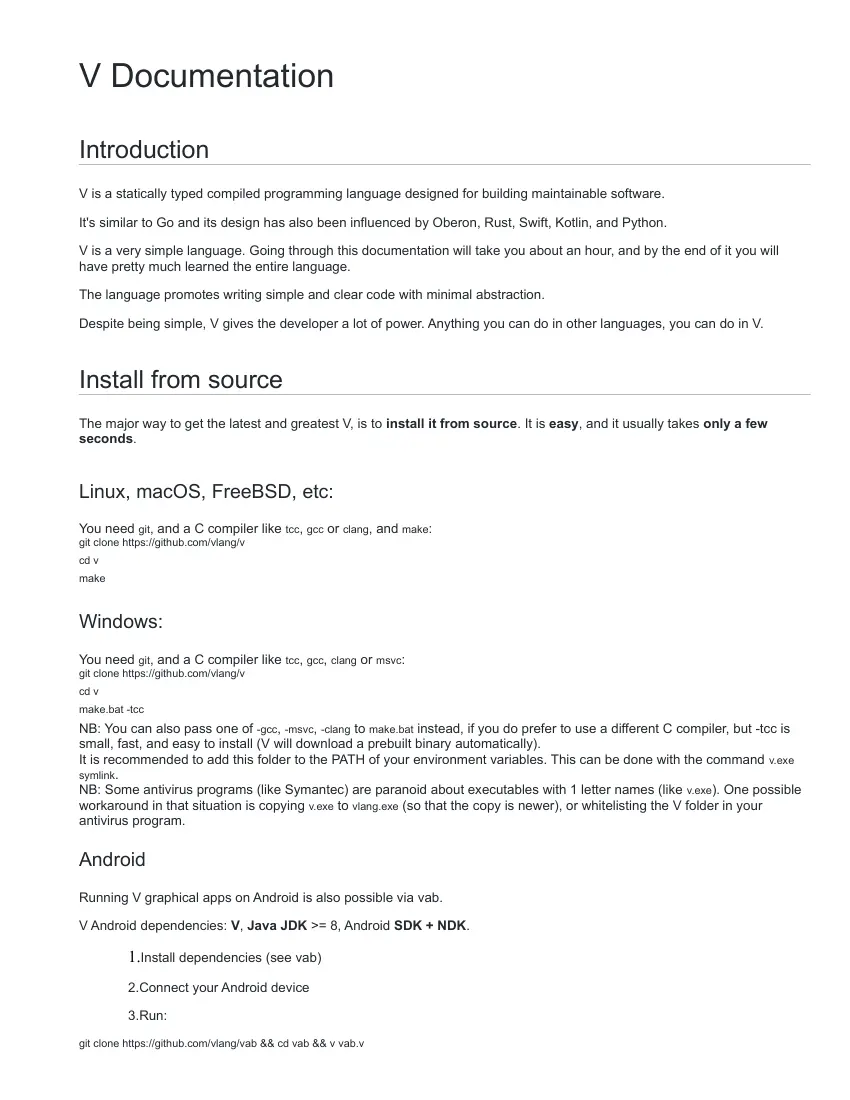 Alexander Medvednikov - V programming language documentation, Vlang