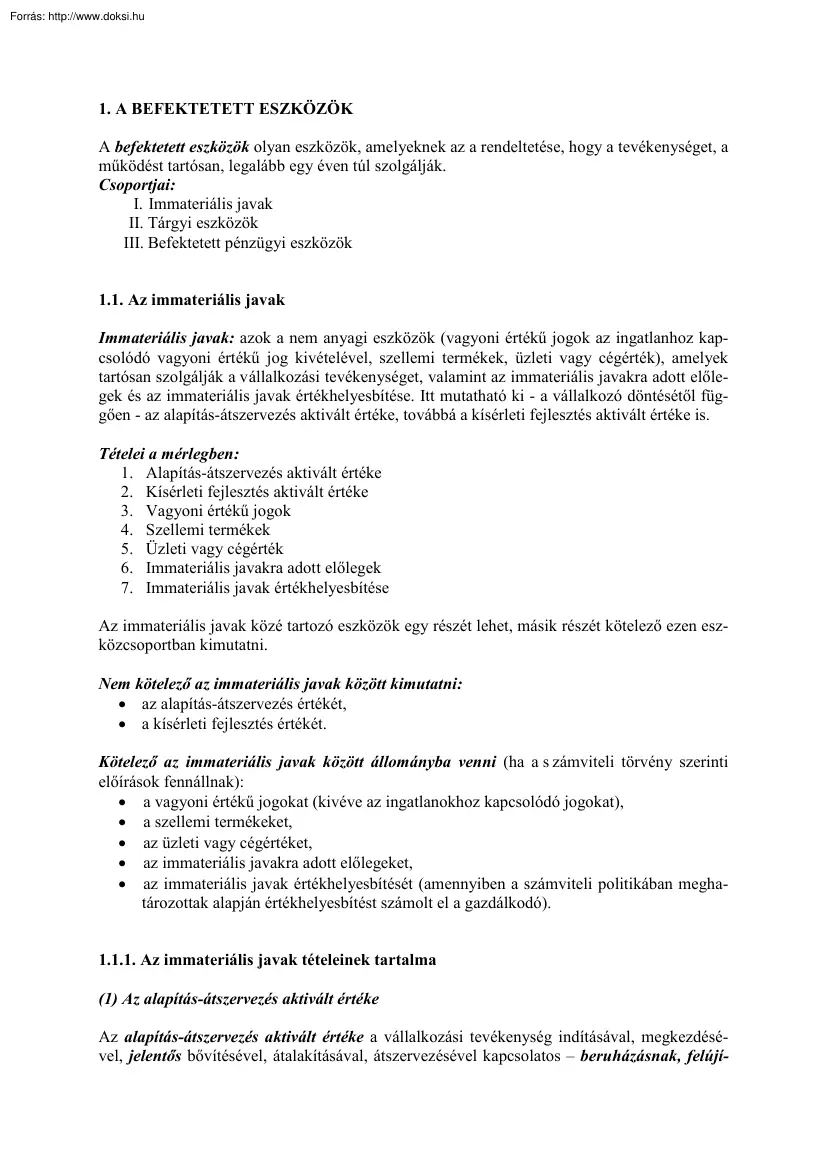 A befektetett eszközök