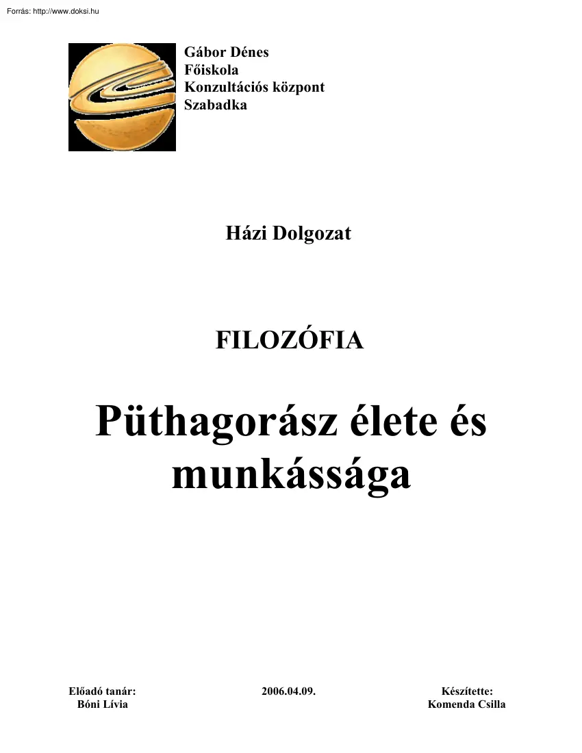 Püthagorász élete és munkássága