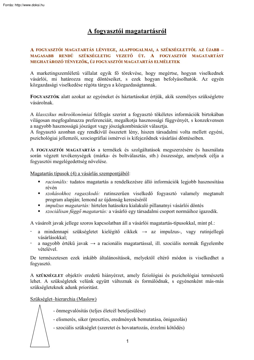 A fogyasztói magatartásról