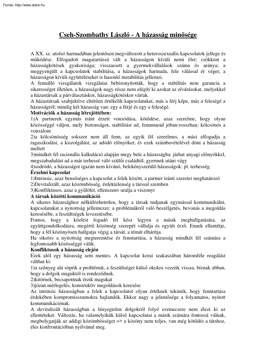 Cseh-Szombathy László - A házasság minősége
