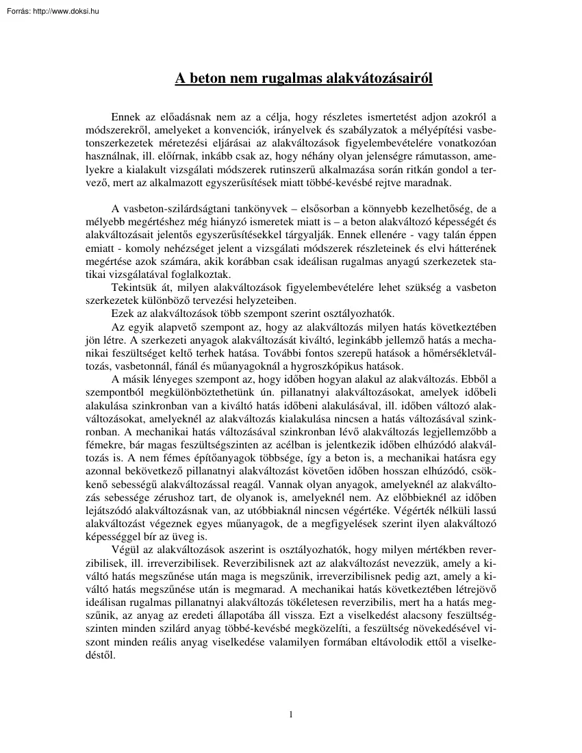 A beton nem rugalmas alakvátozásairól