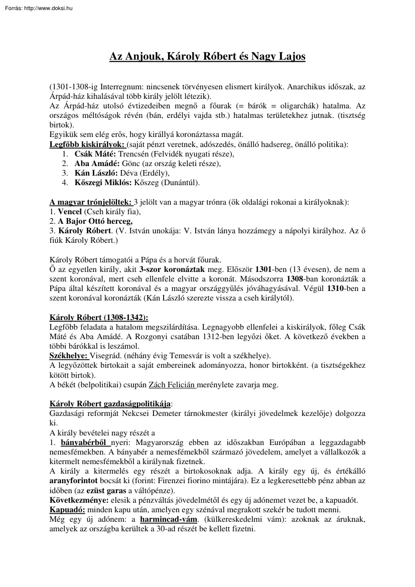 Az Anjouk, Károly Róbert és Nagy Lajos