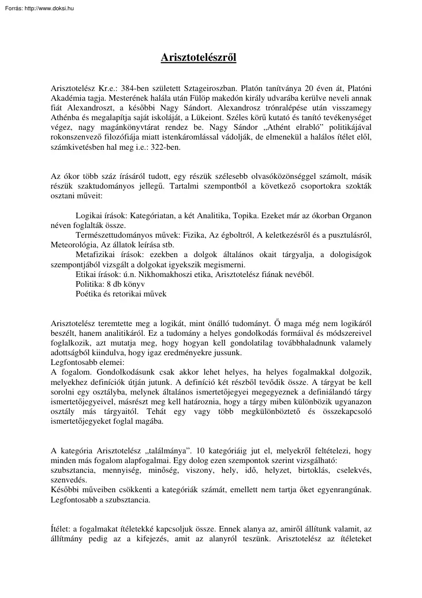 Arisztotelészről