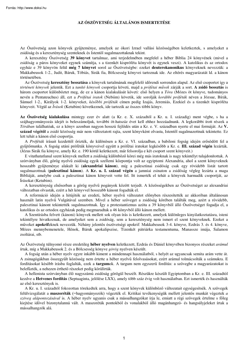 Az ószövetség általános ismertetése