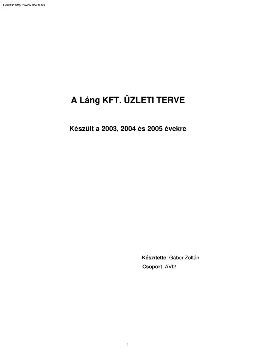 Gábor Zoltán - A Láng Kft. üzleti terve