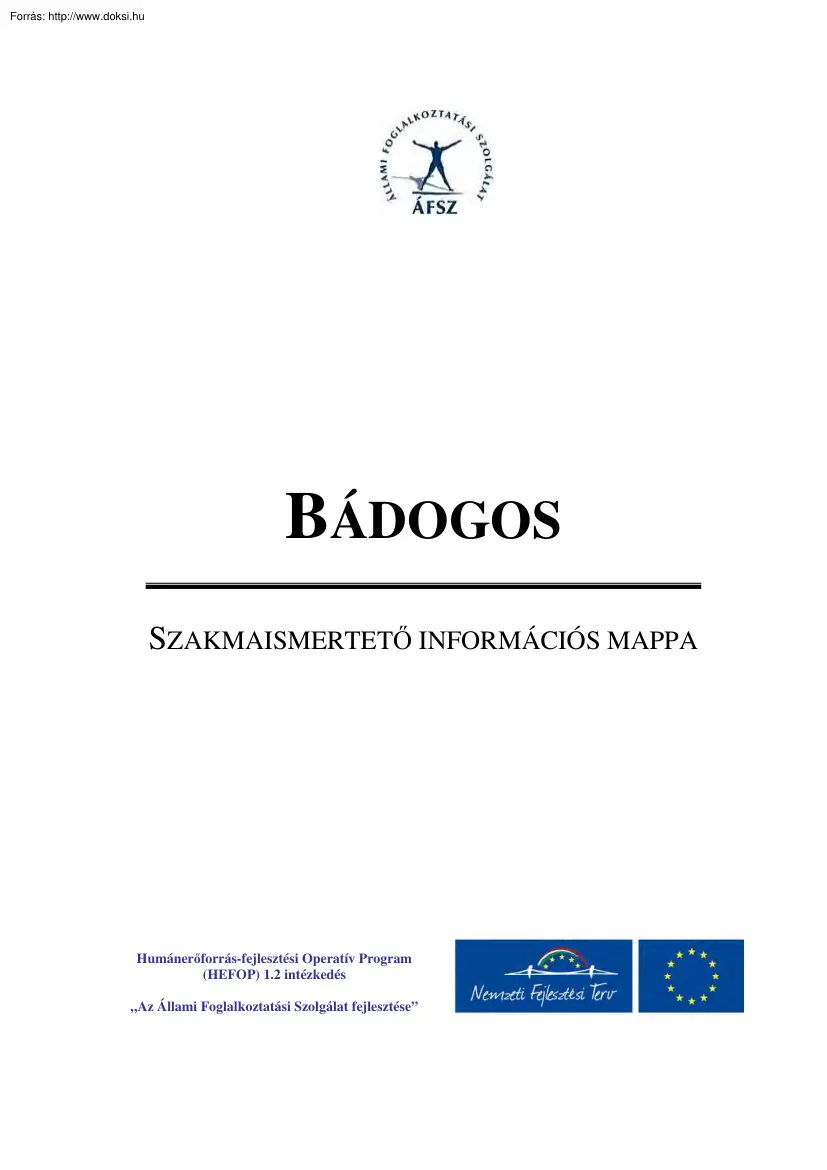 Bádogos, szakmaismertető információs mappa