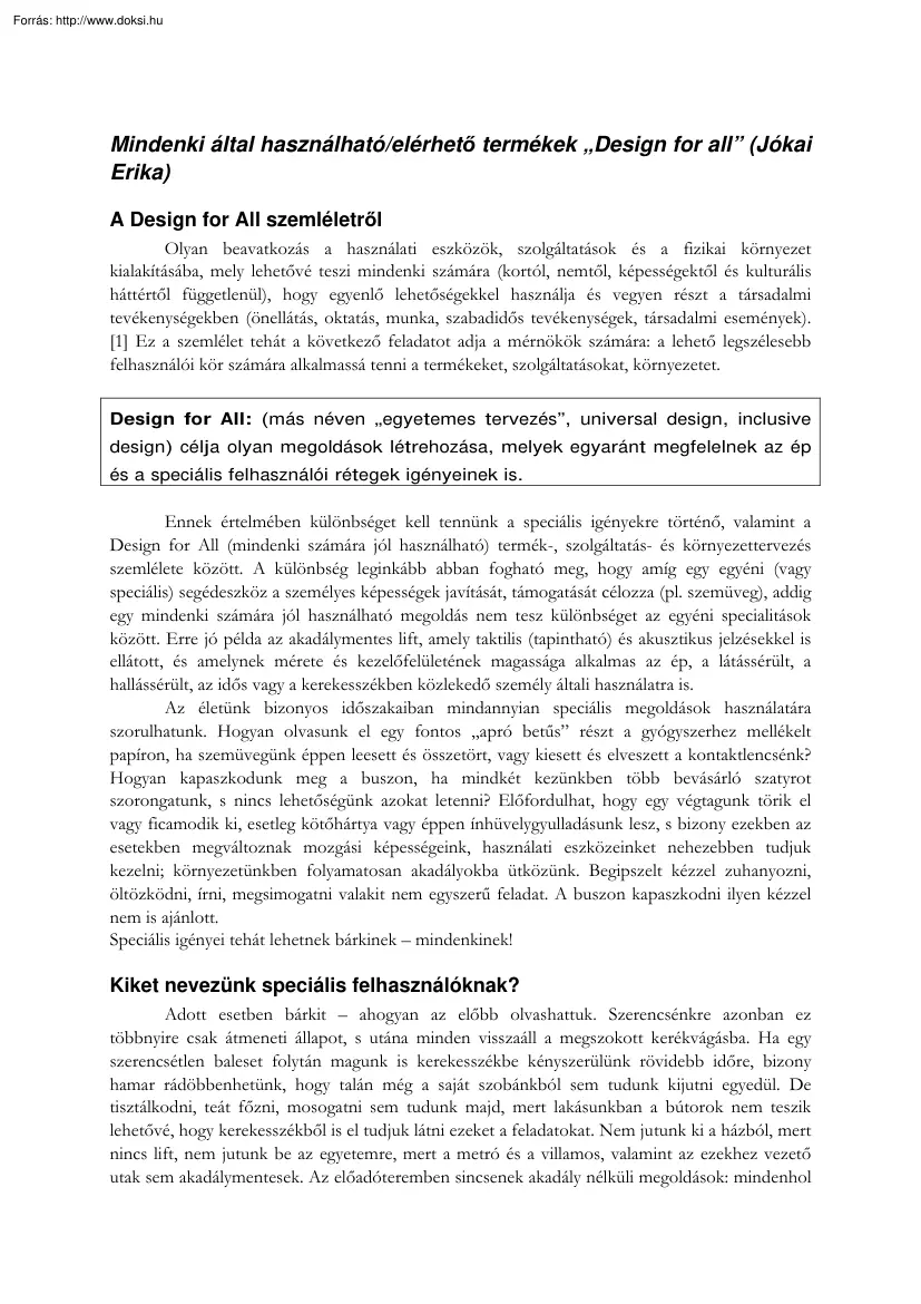 Jókai Erika - A Design for All szemléletről