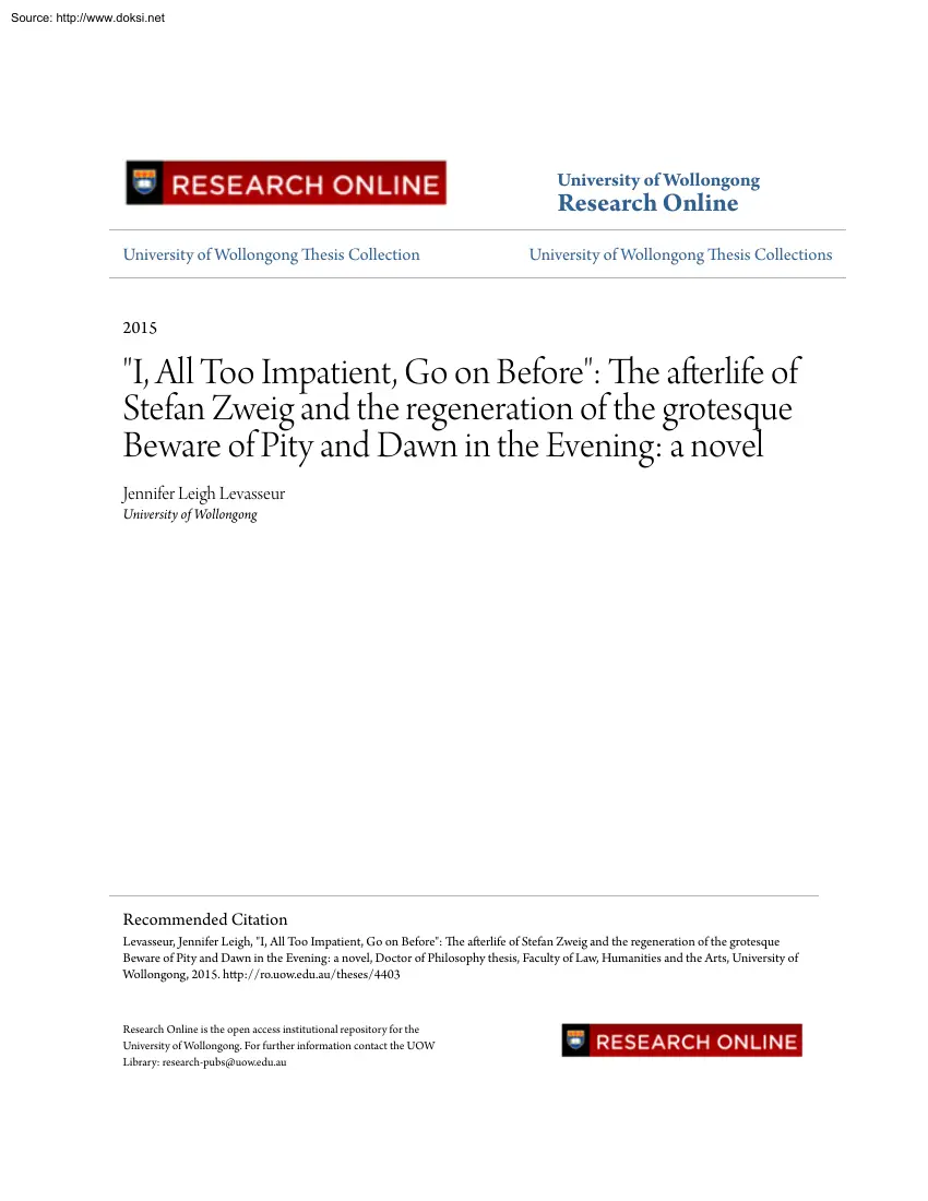 Jennifer Leigh Levasseur - I, all too impatient, go on before, the afterlife of Stefan Zweig