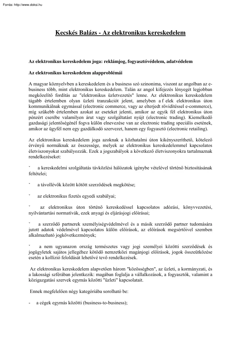 Kecskés Balázs - Az elektronikus kereskedelem