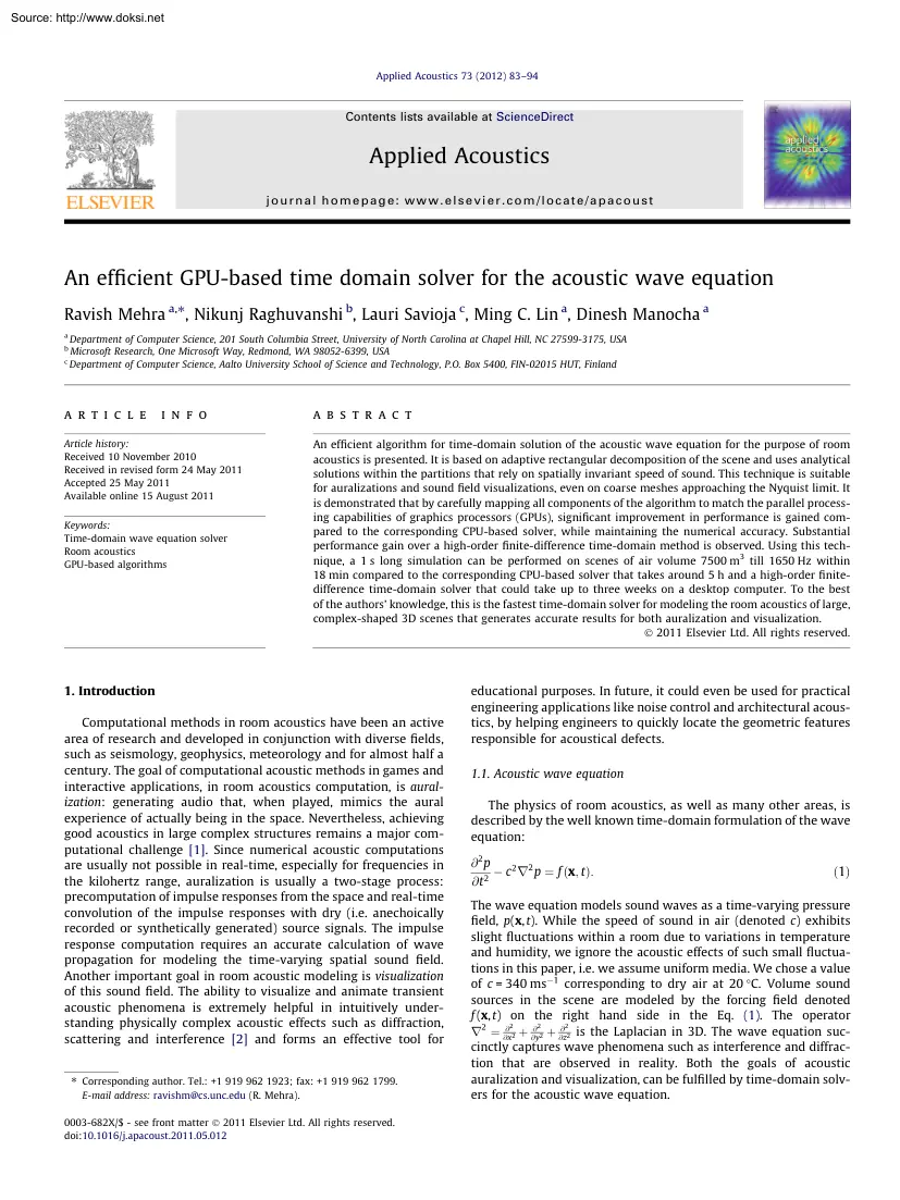 An efficient GPU-based time domain solver for the acoustic wave equation