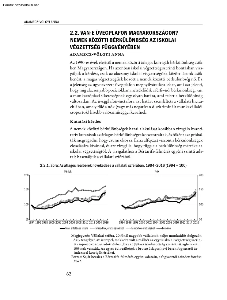 Adamecz-Völgyi Anna - Van -e üvegplafon Magyarországon, Nemek közötti bérkülönbség az