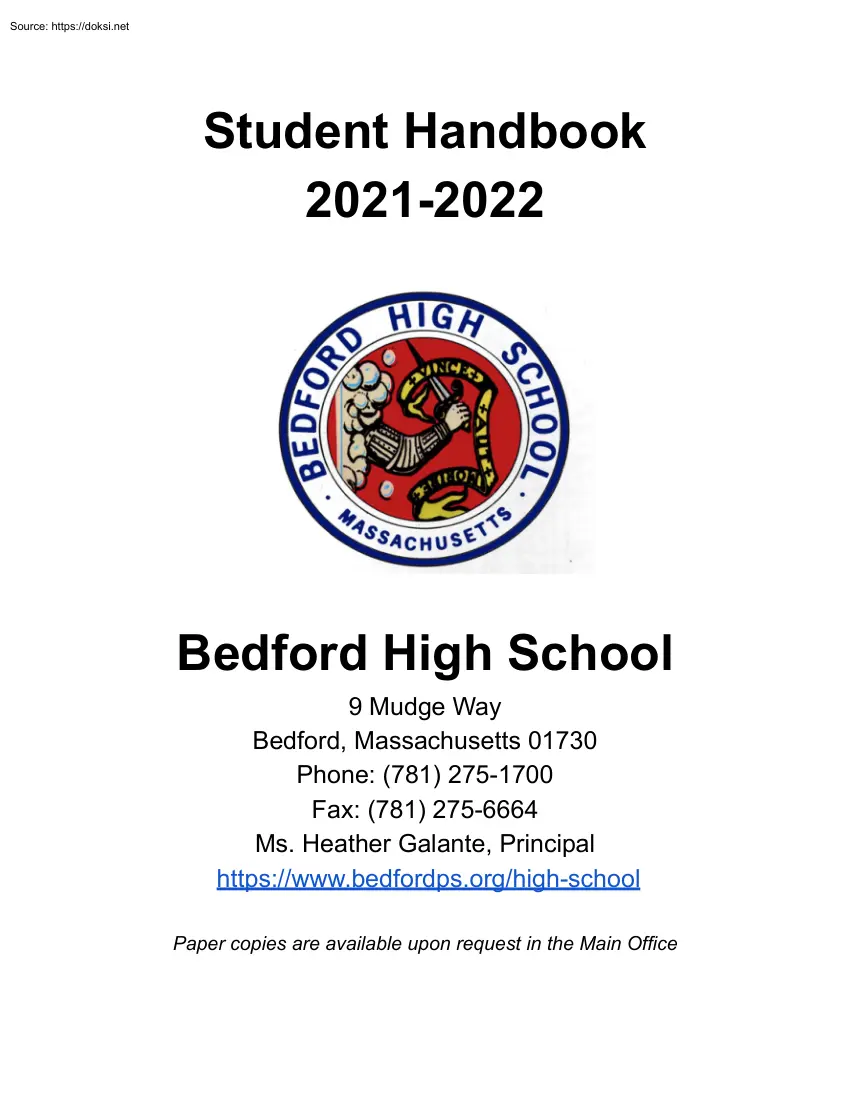 Bedford High School, Student Handbook