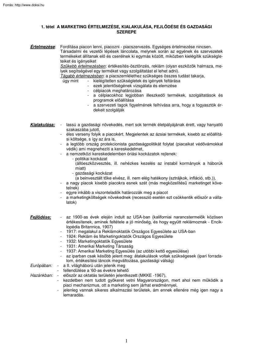 Marketing tételek, 1999