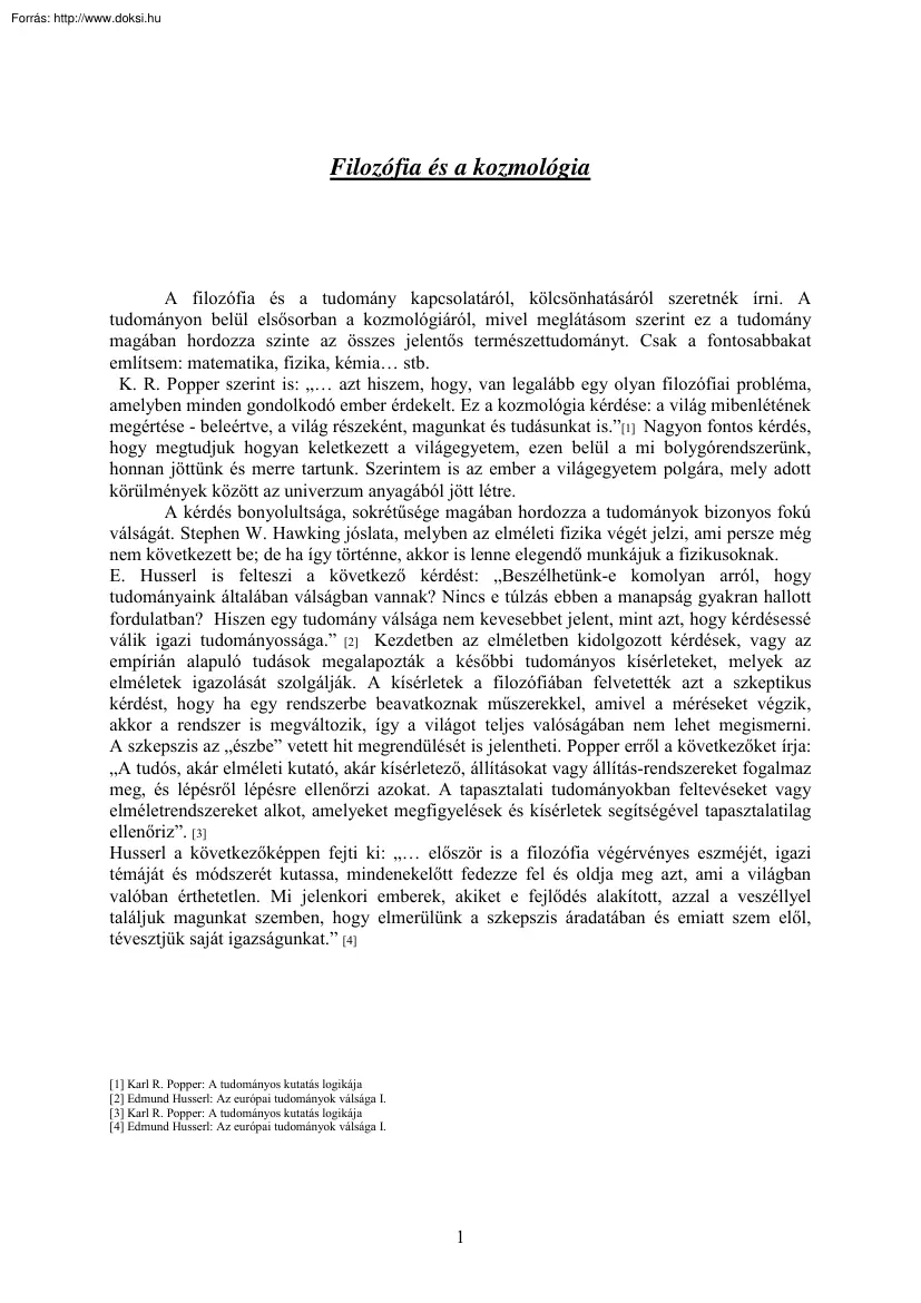 A filozófia és a kozmológia
