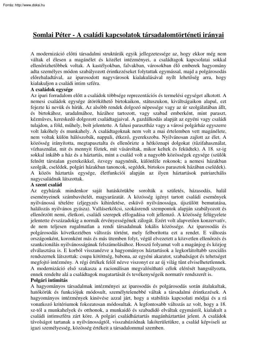 Somlai Péter - A családi kapcsolatok társadalomtörténeti irányai