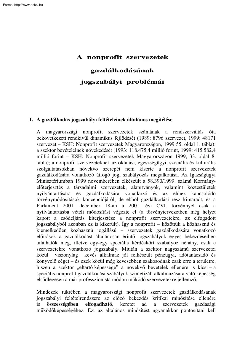 Dr. Bódi György - A nonprofit szervezetek gazdálkodásának jogszabályi problémái