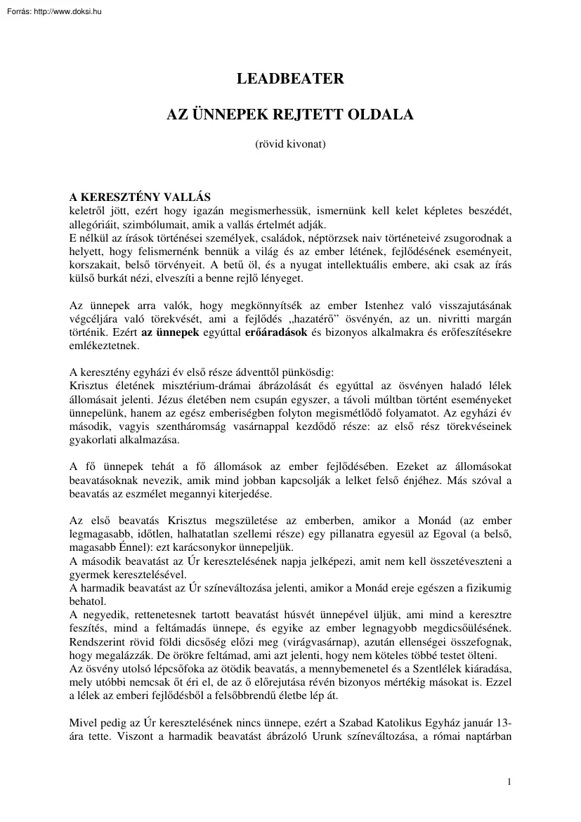 Leadbeater - Az ünnepek rejtett oldala