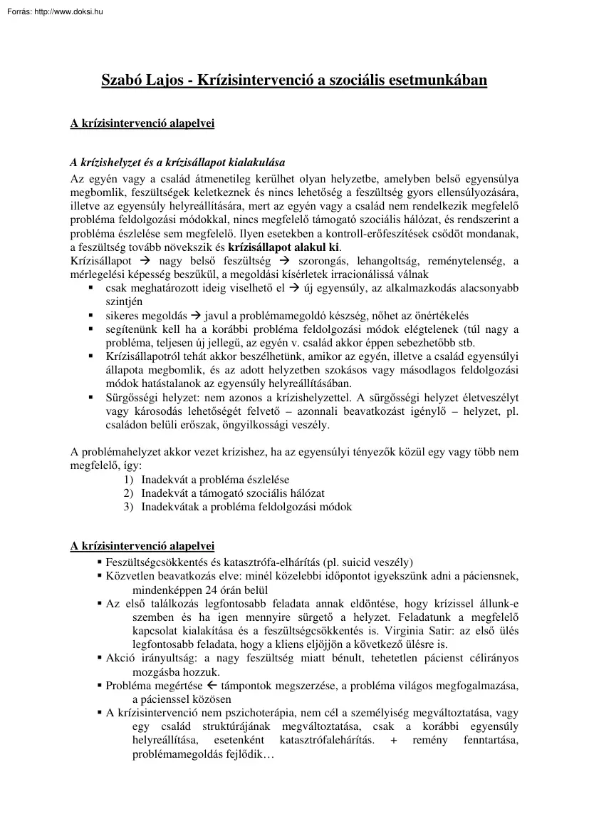 Szabó Lajos - Krízisintervenció a szociális esetmunkában