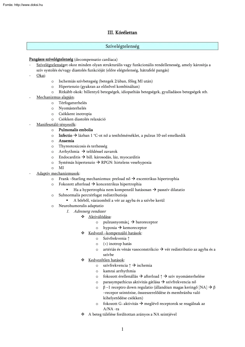 Kórélettan, szívelégtelenség