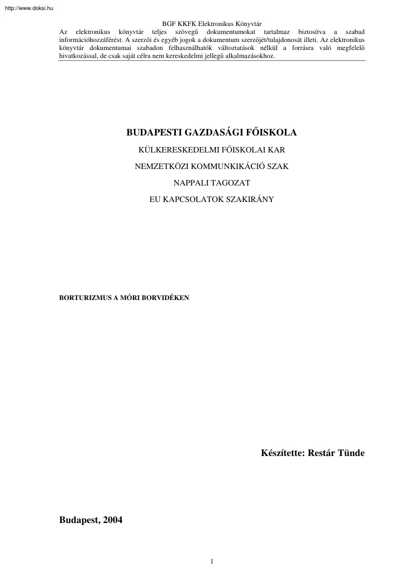 Restár Tünde - Borturizmus a móri borvidéken