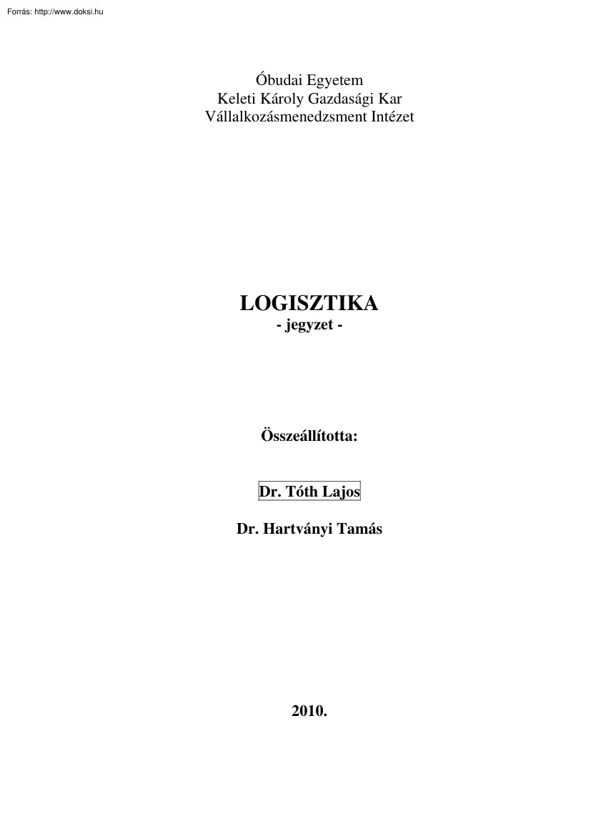 Tóth-Hartványi - Logisztika