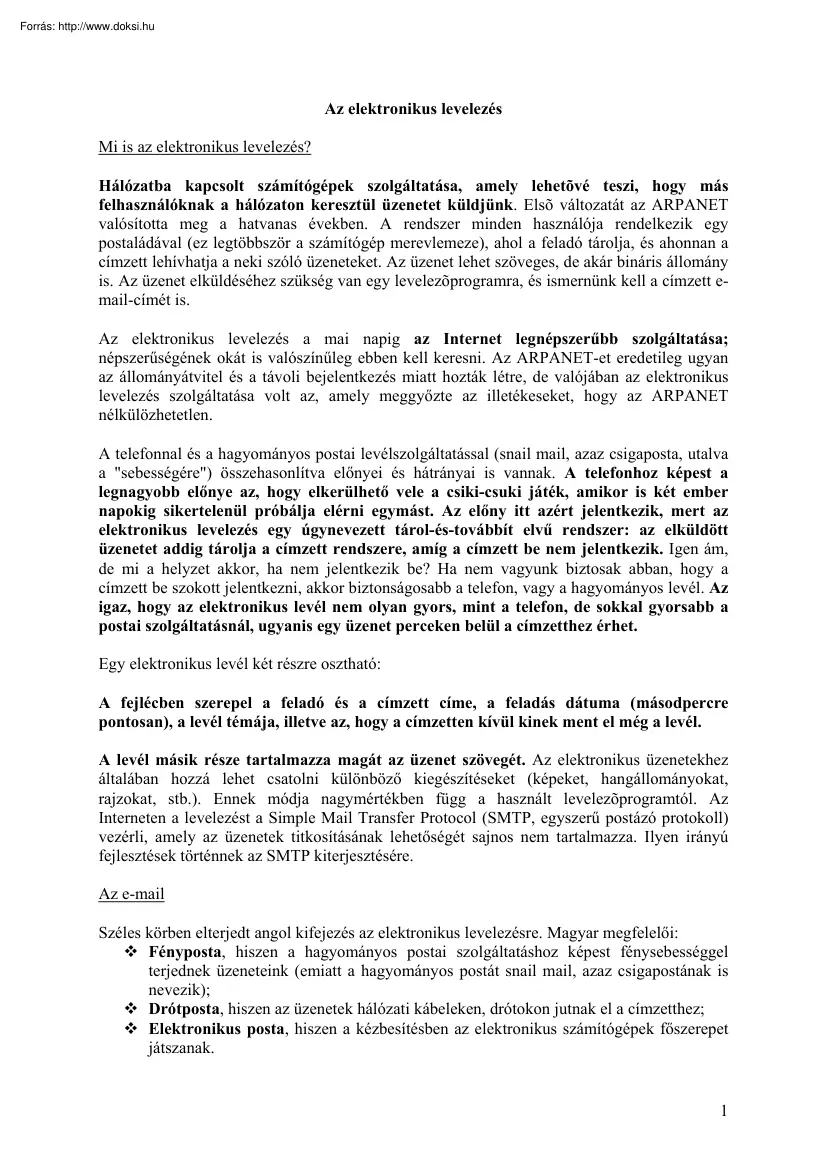 Az elektronikus levelezés