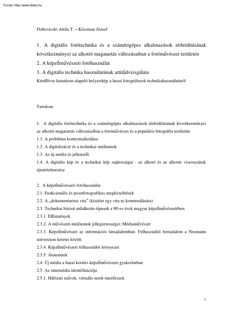 Doboviczki-Készman - Hazai fotográfusok technikahasználata