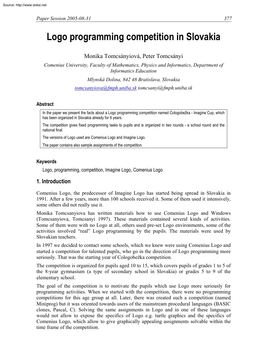 Peter Tomcsányi - Logo Programming Competition in Slovakia