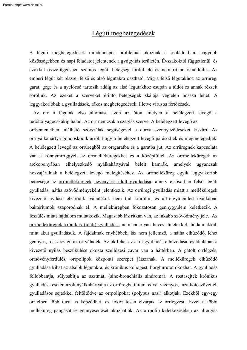 Légúti megbetegedések